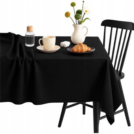 Tovaglia per tavolo, liscia, rettangolare, 180 cm, grande, nera, copritavolo, nero