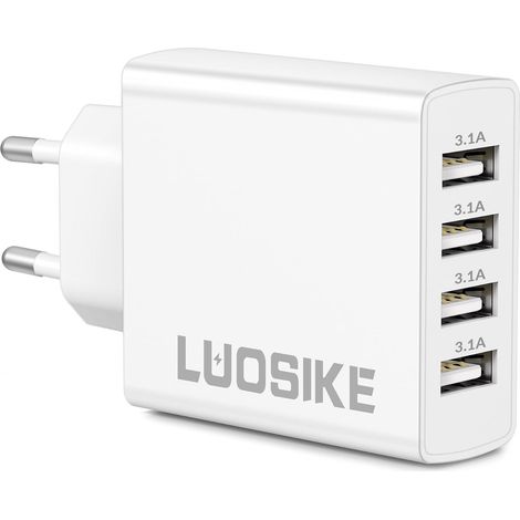 15.5W Chargeur USB-A Multiple, 4-Port Prise Secteur USB 5V/3.1A (1/5)