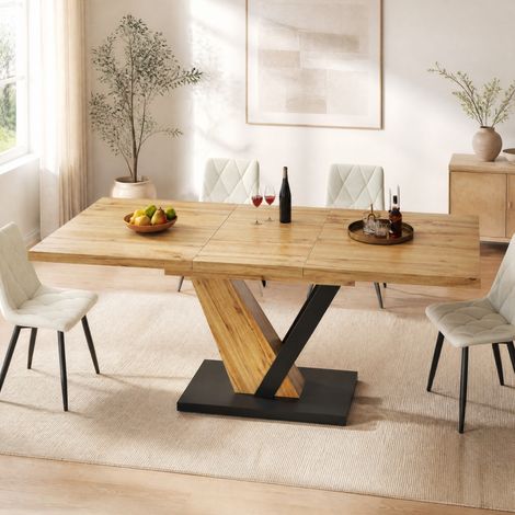 Ausziehbarer Tisch 120–160 x 75 x 75,5 cm, Holzoptik, MDF und Metall HAVRYA (1/5)