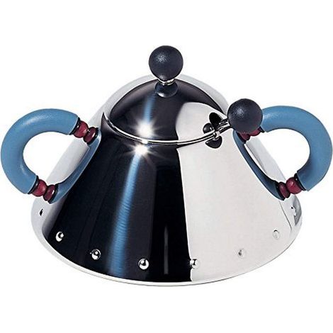 Alessi 9097 Zuccheriera con Cucchiaino in Acciaio Inossidabile 18/10 Lucido, Manici in PA, Azzurro e Pomolo in PA, Nero (1/4)