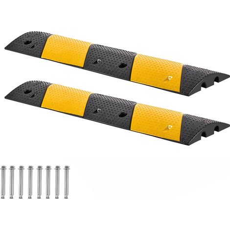 Ralentisseur en caoutchouc 1000mm, lot de 2, double canal, résistant, charge max 9979 kg/essieu, rampe de protection câbles avec vis d'expansion, pour allées et routes en asphalte, béton ou gravier. (1/5)