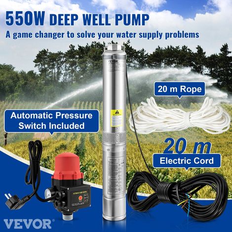 Grand débit, pompe immergée 550 W, 50 L/min et hauteur 89 m, en acier inoxydable pour puits profond (1/5)