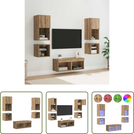 Holz Wandregal - TV-Wandgeräte 8 pcs Artisan-Eiche Holzwerkstoff (1/5)