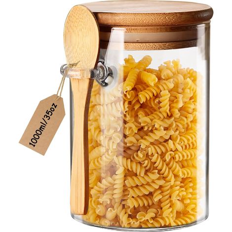 Bocaux en Verre Bocal en Verre avec Couvercle Hermétique et Cuillère,Pot en Verre,Overnight Oats Jar,Bocaux Rangement Cuisine Décoratifs Pour Café/Thé/Sucre/Épices,Conteneurs de Sel de Bai (1/5)
