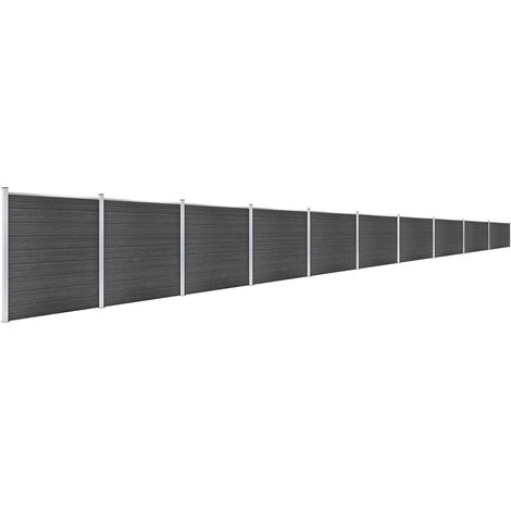 Ensemble de panneau de clôture WPC 1737x186 cm Noir (1/5)