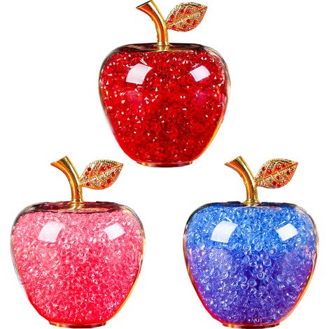 Lot de 3 Pommes en Cristal Décoratives 6cm Rouge Rose Bleu Cadeau Créatif Noël (1/5)