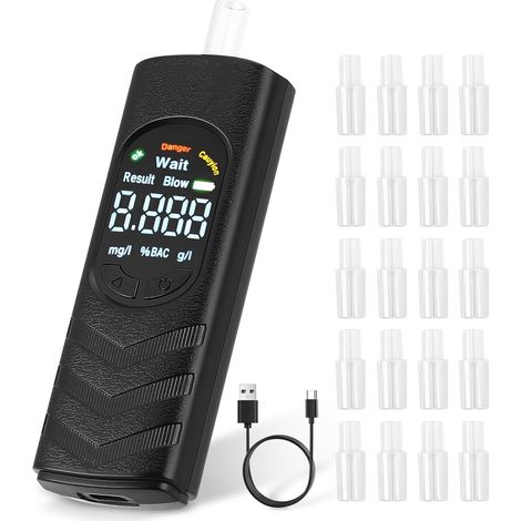 Éthylotest avec sortie vocale, testeur de promille précis avec USB-C et écran LCD numérique, pour la maison, les fêtes, les voyages, la voiture (1/5)