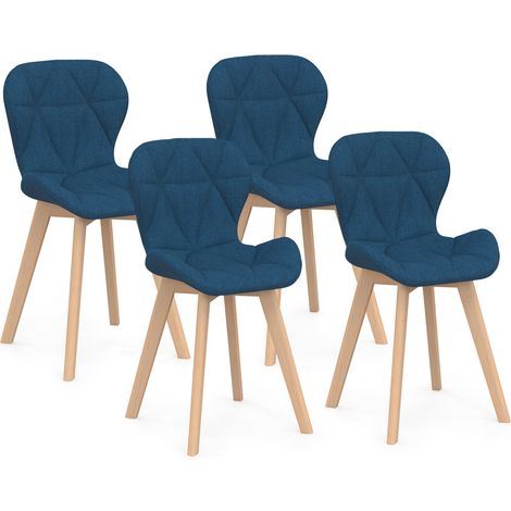 Idmarket – Lot de 4 chaises en tissu bleu canard – Dossier enveloppant – Assise large et confortable – Pieds en bois – Hauteur 79 cm (1/5)