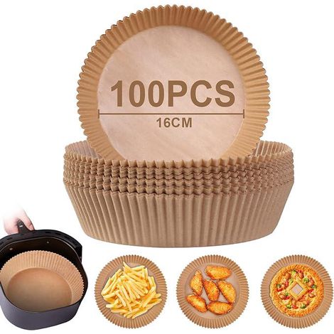 Feuilles de papier cuisson rondes pour friteuse à air, 100 pièces de 16 cm, doublures jetables antiadhésives sans huile, accessoires compatibles avec friteuses 3-4,5 L. (1/5)