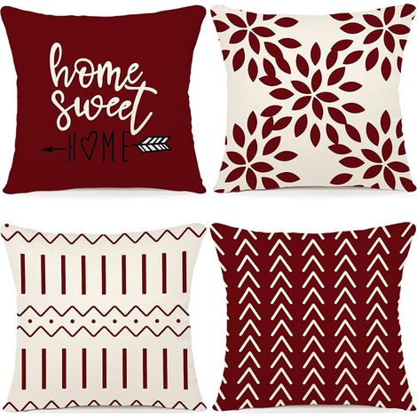 Lot de 4 Housses de coussin, Lin, Décoratives, 45x45 cm, Canapé Jardin Lit (1/5)