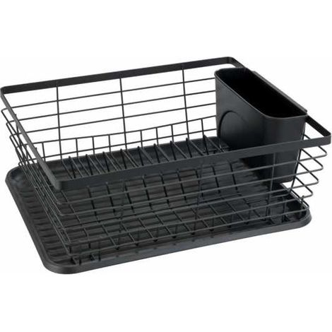 WENKO Scolapiatti nero Drip, Scolapiatti da cucina nero, vassoio rimovibile, metallo - plastica, 36x15x30,3 cm, nero (1/5)