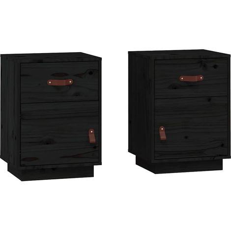 vidaXL Comodini Neri 2 pz 40x34x55 cm in Legno Massello di Pino (1/5)