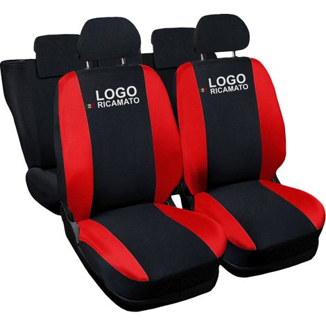 Lupex shop - Coprisedili Auto Compatibili per 600, Made In Italy, set di copri sedili anteriori e posteriori con copri poggiatesta incluso, tessuto poliestere, Nero - Rosso (1/4)