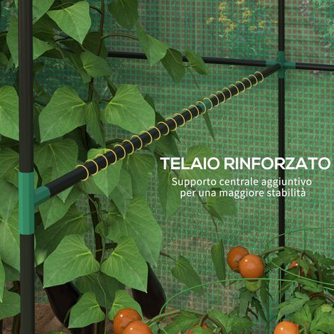 Serra, serra da giardino con porta avvolgibile e finestre a rete, 200 x 140 x 200 cm, verde
