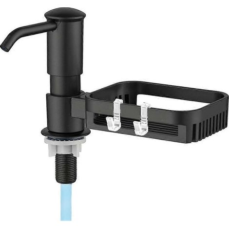Distributeur de savon pour évier de cuisine, pompe intégrée avec porte-éponge, têtes de pompe en ABS noir sous plan de travail (1/5)
