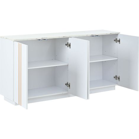 Credenza da soggiorno bianca e oro 140 x 35 x 70 cm con 4 ante e ripiani regolabili (1/5)