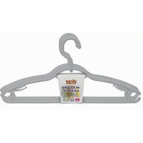 TRADE SHOP - Set 3 Pz Grucce Plastica Stampelle Appendi Abiti Pantaloni Giacche Grigio 79330 - (1/2)