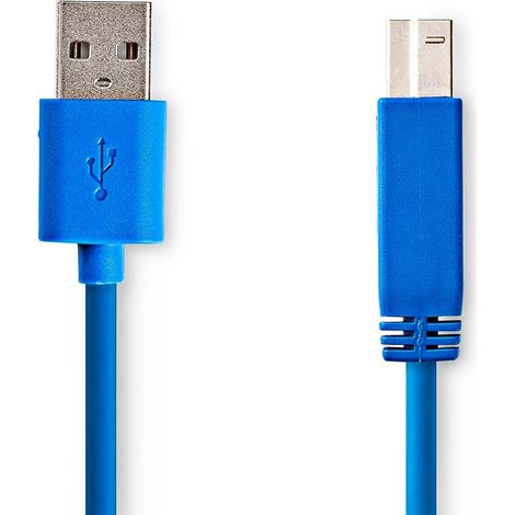 Cable USB USB 3.2 generación 1 USB-A macho USB-B macho 5 Gbps Niquelado 3,00 metros Redondo PVC Azul Bolsa de plastico