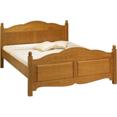 Lit 2 Places Pin Massif Miel Couchage 160x200 Style Anglais L 169 H 100 P 208 cm