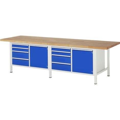 Rau Werkbank höhenverstellbar 8470A2, B3000xT900xH840-1040mm, 8x Schublade-TA, 2x Tür (1/5)