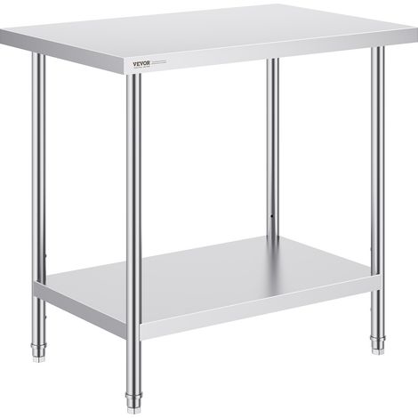 Table de Travail en Acier Inoxydable 61 x 91,4 x 86,4 cm, Table de Préparation des Aliments Charge 340 kg, Hauteur Réglable, Meuble de Rangement des Aliments, pour Cuisine Restaurant Maison (1/5)
