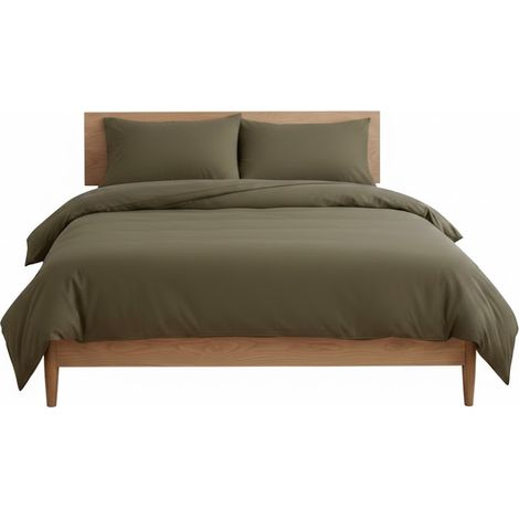 Housse de couette 140 x 200 cm Contemporain uni kaki (1/3)