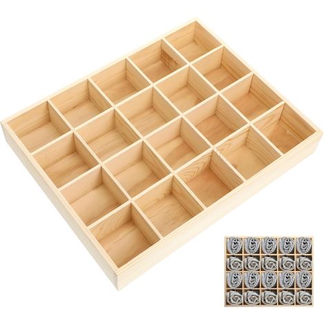 Boîte de rangement pour sous-vêtements en bois 20 compartiments Organiseur de chaussettes Organiseur de tiroir Gain de place (1/5)