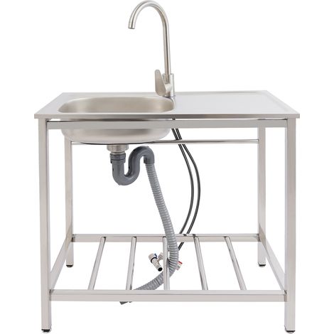 【Chauffage et ventilation】Ensemble pratique d'évier pour cuisine extérieure indépendante, évier simple en acier inoxydable, évier multifonctionnel à usage professionnel, adapté aux restaurants, garage (1/5)