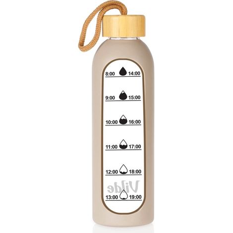 Glass Water Bottle with Beige Silicone Sleeve, 600ml (1/5)