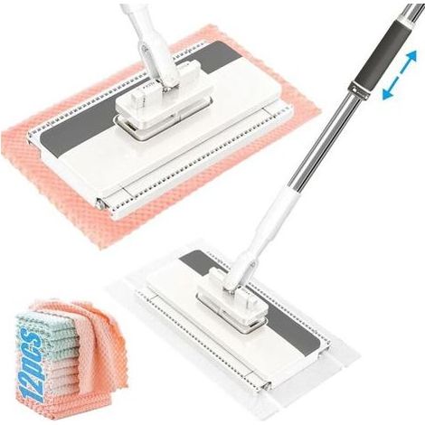 2026 Microfiber mop with pressure-lock system, automatic mop with 12 reusable microfiber cloths, detachable mop head for convenient cleaning, clip for (1/5)
