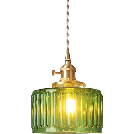 Pendelleuchte mit grün gestreiftem Glasschirm, Vintage-Pendelleuchte aus Messing, verstellbare Pendelleuchte für Kücheninsel, Esszimmer, Flur (1/5)
