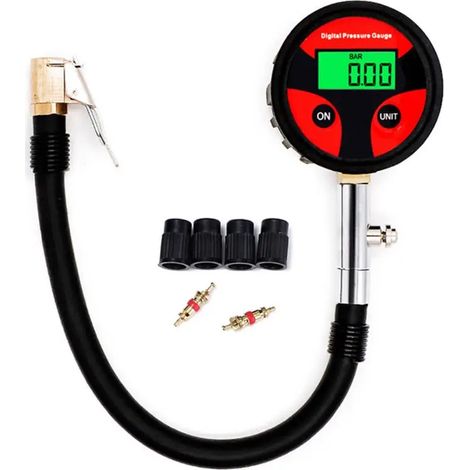 Manomètre numérique multifonction 0-200 PSI pour pneus de voiture, camion et moto. Écran LCD.