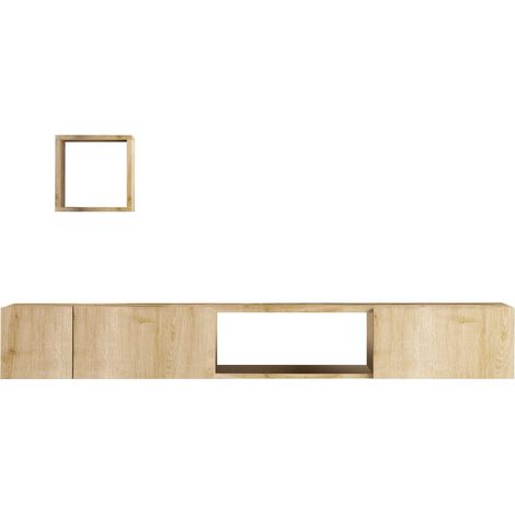 Porta TV in legno "Avior" con mensola a muro - 180 x 32 x 25 cm - Beige