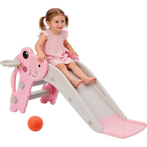 Children's Slide (Pink) - 100cm Slide - Handrail Ladder, Non-slip Steps - Ball Holder Included - Suitable for Ages 2+ - Ideal Toy for Motor Skills Children's slide with non-slip steps, long sliding r (1/5)