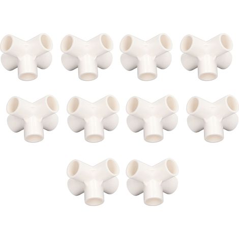 Lot de 10 raccords de tuyauterie en PVC, 20 mm, connecteur de tuyauterie tridimensionnel à angle droit à cinq voies, blanc pour meubles. (1/5)