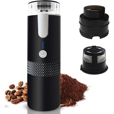 Portable American electric espresso machine, mini 120ml coffee maker with storage for coffee grounds and capsules, 1200mAh rechargeable battery, ideal for car, office, camping, etc. (1/5)