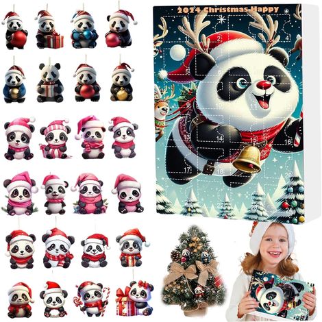 Calendrier de l'Avent 2024 Panda, 24 jours Compte à Rebours de Noël, Décoration de Sapin en Acrylique, Calendrier Suspendu pour Enfants, Kit de Noël (A) (1/5)