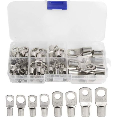 60 Pcs Cosses Électrique Trou boulon en Cuivre Étamé Connecteurs SC à sertir/souder pour câble de 6m㎡ 8m㎡ 10m㎡ 16m㎡ 25m㎡ (1/5)