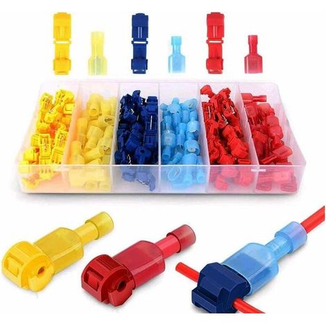 120Pcs T tap Connector Cosse Electriques, Connecteur Rapide Pour Connexion de Fil de Voiture Moto Set (Rouge/ Bleu/Jaune) (1/5)