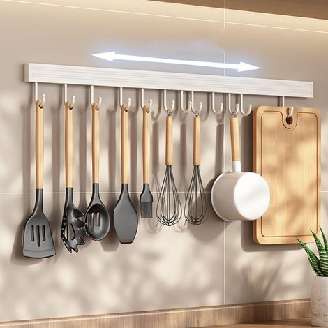 Cintre pour Ustensiles de Cuisine, Cintre de Cuisine en Aluminium, Espace Blanc sans Poinçon, Installation Rapide pour Pelle Planche à Découper 6 Crochets 30cm (1/5)
