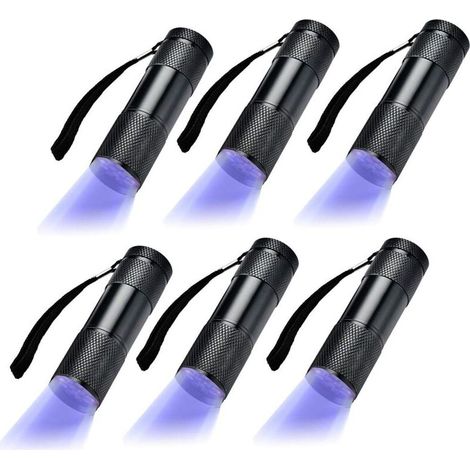 Lot de 6 Lampes Torches UV LED Noire 9 LEDs Lumière Ultraviolette Portable Idéal pour Détection Extérieur (1/4)