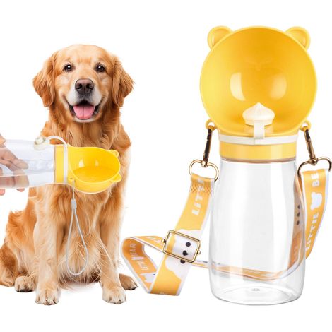 Gourde pour Chien pour Les Déplacements 500 ML, Anti Fuite Bouteille Gourde Voyage pour Chien sans BPA, Distributeur d'eau Extérieure Multifonctionnel Accessoires (1/5)