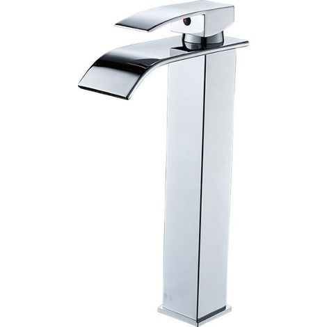 Robinet de salle de bain à bec haut cascade en laiton mitigeur de lavabo robinet de lavabo chromé design moderne (1/4)