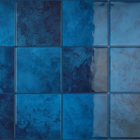 Adhesive pour Cuisine Marbre Bleu Carrelage Adhesif Mural Salle de Bain Dalle PVC Adhesive Murale Mosaïque Carré Carreaux Adhesif Cuisine Imperméable Cheminee 4 Pièces 30.5cmx30.5cm (1/5)