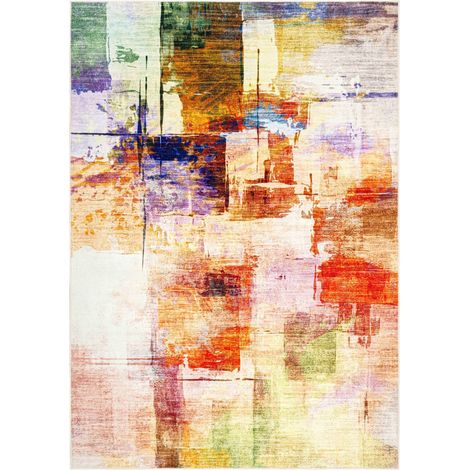 Tapis multicolore design abstrait lavable et doux - 290 x 200 cm (1/5)