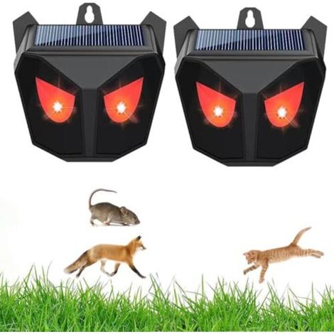 Répulsif solaire étanche pour animaux sauvages – Lot de 2 avec LED rouges clignotantes – Idéal pour poulailler, chats, mouffettes, coyotes