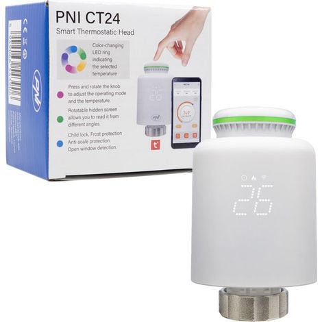 Tête thermostatique intelligente PNI CT24 pour radiateur, application mobile Tuya Smart (1/4)