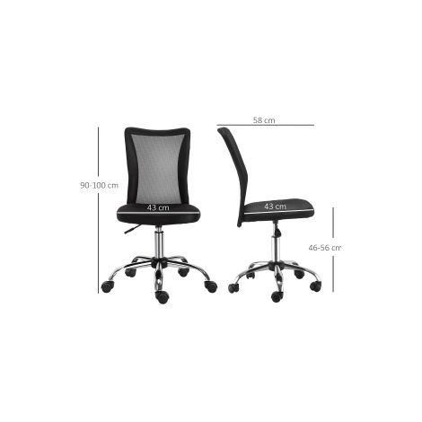 Chaise de bureau sans accoudoirs, chaise de bureau ergonomique, hauteur réglable, charge jusqu'à 100 kg, noir (1/5)