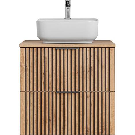 Badezimmer Waschtischunterschrank 60 cm mit Keramik Aufsatzwaschbecken XANTEN-56 in anthrazit mit Eiche Nb. schwarz gerillt, B/H/T: ca. 60,6/73,2/46,5 cm (1/5)