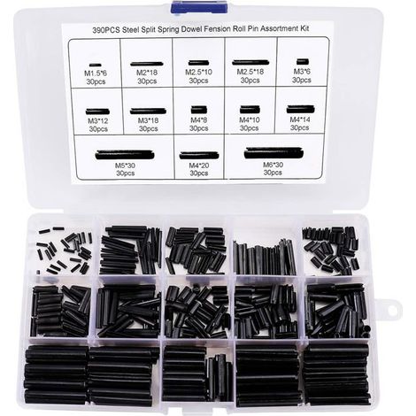 390 Pièces Goupille élastique Fendue Goupilles Fendues en Acier au Manganèse Assortiment Kit M1.5 M2 M2.5 M3 M4 M5 M6 avec la Boîte (1/5)